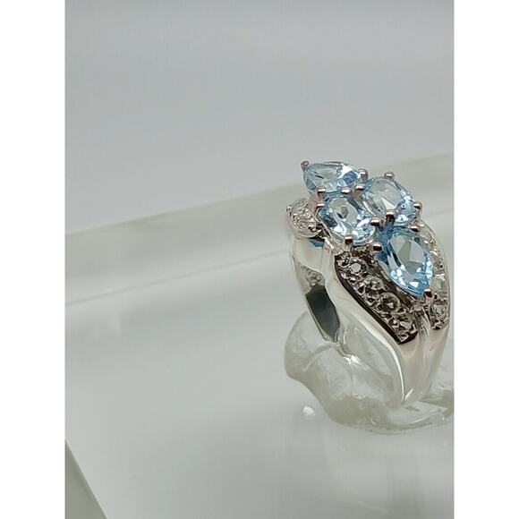 NOS Vintage Estate Blue Topaz Simulated Diamond Sterling Silver Ring Size 7.5 - Picture 11 of 12